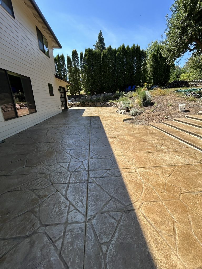 Stamped concrete patio with steps in Portland